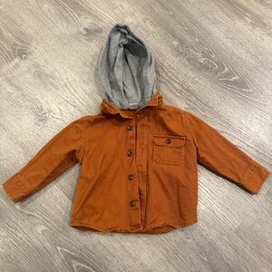Old Navy Burnt Orange Button-Up Hooded Canvas Jacket Size 12-18 Months